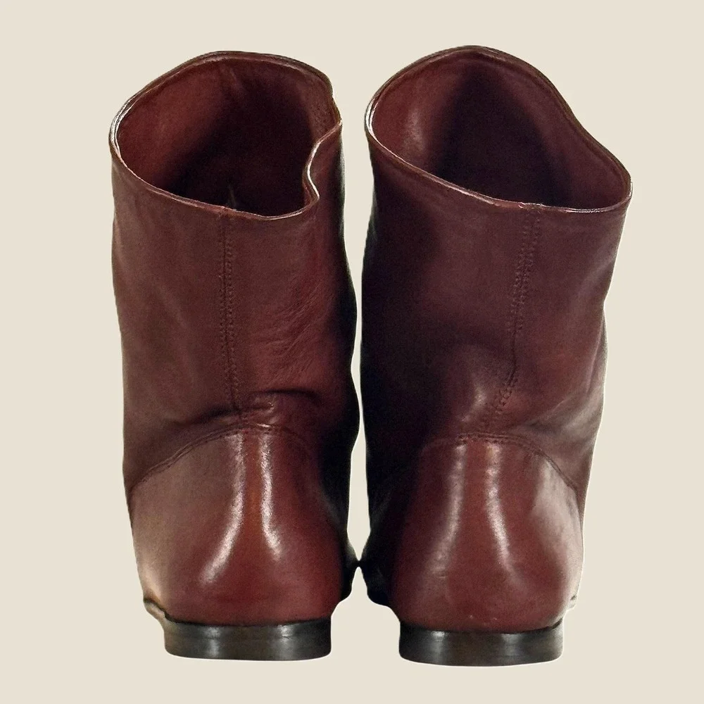 Robert Zur Cognac Leather Slouch Ankle Boots Square Toe Flat 8.5 AA Narrow